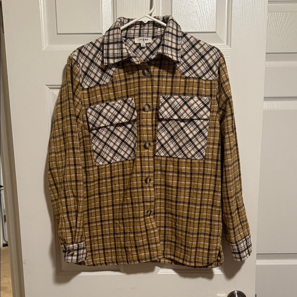 Umgee Small Women’s Plaid Shirt Jacket - Brown and White GUC